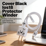 Transparent Charger Protector Cover for Ios 18 20W Black Cable Winder Protector Funny Cute Expressio
