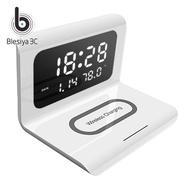 Blesiya 3 in 1 Digital LED Desk Alarm Clock Thermometer Wireless Charger for IPhone 10W