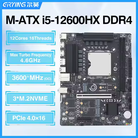 ERYING M-ATX Motherboard with Onboard CPU Combo i5 12600HX Interposer Kit 12C16T DDR4 RAM NVME M.2 P