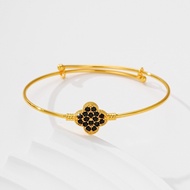 MORA Jewellery M189B Women Bangle Titanium 24K Gold Full Zircon Clover Adjustable Anti Rust No Fade 