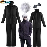 Anime Jujutsu Kaisen Gojo Satoru Cosplay Costume Uniform Gojo Satoru Black Clothes Wig Glasses Suit 