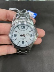 CASIO 卡西歐 日期顯示 不鏽鋼錶帶 50M防水 (白x銀) MTP-1314D-7A