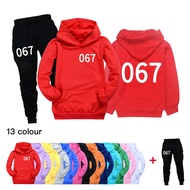 Squid Game Boys Hoodie Girls Sweater Hooded Trousers Set Pocket Double-sided Sweater Trousers Suit ZF067067 Autumn Kids Clothing Set