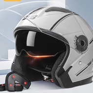 Motorcycle Open Face Helmet For Men And Women Dual Lens Sun Visor Face Shield Top Lightweight Scooter Bike Retro 3/4 Helmet