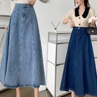 Jisso rok jeans Korean style bahan denim pinggang karet - rok jeans wanita model a-line