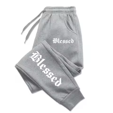 BLESSED print men's activewear leggings Sportswear men's drawstring Y2K pants Jogging sweatpants Let
