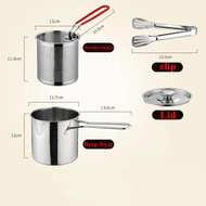 304 Stainless Steel Multifunctional Mini Deep Fryer with Lid Clip and Strainer Basket Fried Chicken