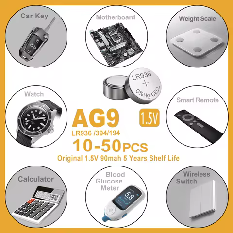 10-50PCS 1.55V AG9 90mAh Button Cell LR936 394 SR936SW CX194 LR45 G9A 194 394A SR936 L936F Cell Coin