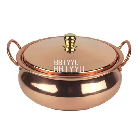 18cm/20cm/22cm/24cm Pure Copper Pot Household Handmade Binaural Cooking Pot Compatible Induction Gas