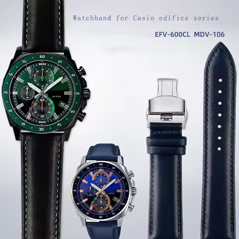 18mm 20mm 22mm cowhide bracelet for Casio Green Water Ghost EFV-600 Swordfish MDV-106 MTP-VD300 watc