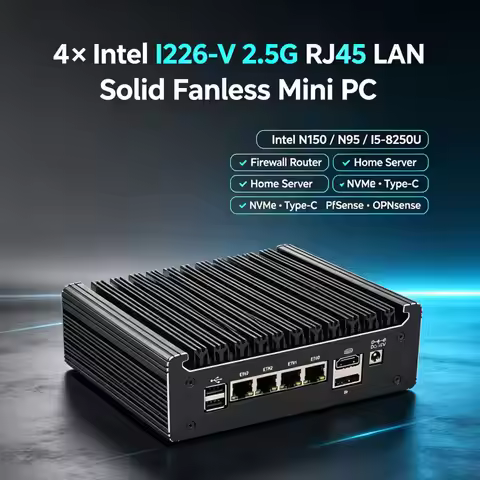 4x Intel i226‑V 2.5G LAN Fanless Mini PC Intel N150 N95 I5‑8250U 4417U Firewall Industrial Computer