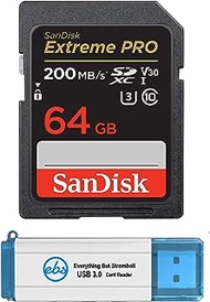 SanDisk 64GB Extreme Pro SD Memory Card Works with Panasonic Mirrorless Camera Lumix DC-S5II and Lumix DC-S5IIX (SDSDXXU-064G-GN4IN) Bundle with 1 Everything But Stromboli 3.0 Micro &amp; SD Card Reader
