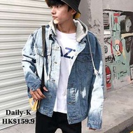 18年男裝 YFKY#JK72 假兩件連帽洗水牛仔外套 秋冬第四波