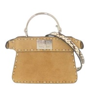 Like new Fendi Peekaboo I.C.U. Micro Suede and Python Leather Beige 2-Way Shoulder Bag/Mini Handbag 