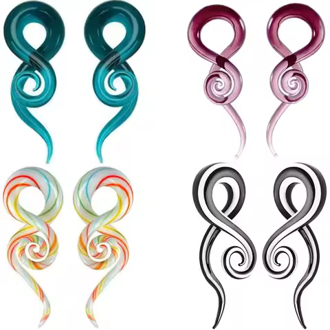 One Pair Pyrex Glass Ear Spiral Taper Gauge Ear Plug Stretching Expander Piercing Glass Gauge Body J