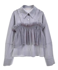 全新日本品牌 31 Sons de mode 灰白色間條恤衫 網紗吊帶 襯衣 striped shirt