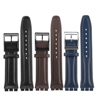 For Swatch Leather Strap YCS YAS YGS IRONY Cowhide Calfskin Bracelet 17mm 19mm Men Women Black Pink 
