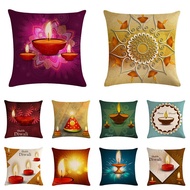 2023 Diwali Pillowcase Printed Cover 45*45cm Flax Deepavali Decoration Pillow Cover