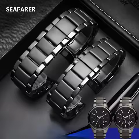 WatchBands Ceramic Watch Band Male for Armani Ar1400 1410 1451 1452 Black Watch Bracelet Female 22 2