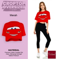 Mcqueen Crop Top Oversized Crop Shirt Face Smiley Lighting Mcqueen T-shirt Women's Oversized Crop To
