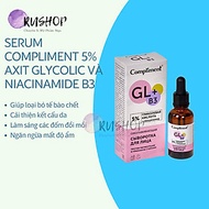 Serum Compliment 5% axit glycolic và Niacinamide B3 làm sáng da, chống lão hóa căng bóng 27ml (hồng)