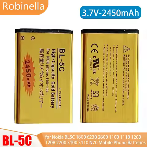 BL-5C Battery 3.7V Rechargeable Li Ion Batteries BL5C 2450mAh for Nokia 2600 1100 1110 1112 2610 623