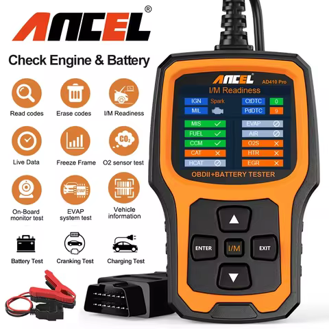 ANCEL AD410 PRO 6V/12V Battery Tester Car Check Engine Fault Code Scanner Full OBD2 Battery Health T