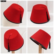 SIRENU Fez Cap, Felt Red Color Tarboosh Fez Hat, Traditional Breathable Round Moroccan Hat Universal