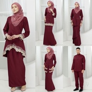 (XS - 5xl) MAROON KURUNG MODERN Umbrella LACE KEBAYA MINI LACE BAJU MELAYU PLUS SIZE NIKAH TUNANG DINNER RAYA