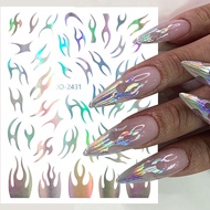 3D Black Abstract Geometric Curved Lines Nail Sticker Adhesive Slider Laser Wave Stripe French Decal