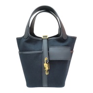 黑色 SWIFT牛 TOILE帆布 Picotin Lock 18 Cargo 手提包 銀釦 B刻【HERMES 愛馬仕】 H08319CC
