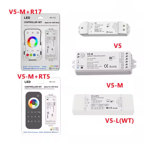 Skydance 5 in1 RGB+CCT LED Controller V5 V5-M V5-L 5 Channel 2.4G HZ WiFi/RF LED Dimmer RGB+Color Pu