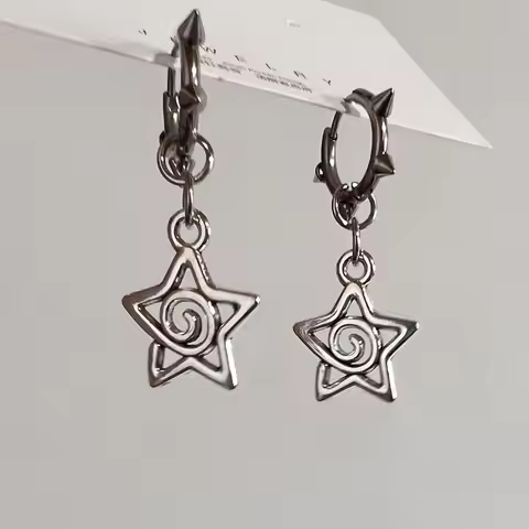 Korean Fashion Cute Star Swirl Earrings Gothic Charms Rivet Earrings for Women Punk Grunge Jewelry V