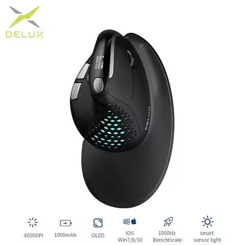 Delux M618XSD Seeker Ergonomic Vertical Mouse with OLED Screen 4000DPI Rechargeable 1000mA Removable