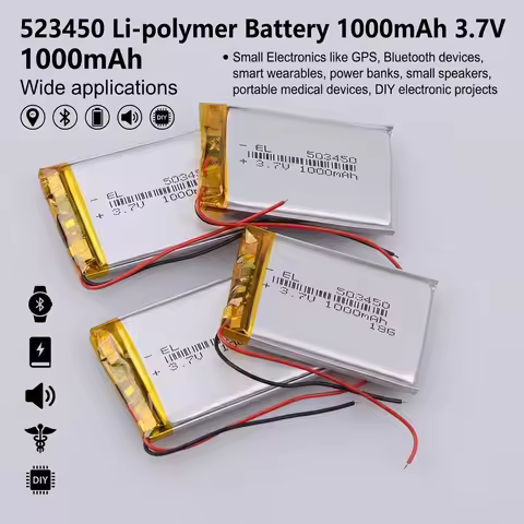 PURFIELD 523450 3.7V 1000mAh Li-Polymer rechargeable battery for Bluetooth headset, mouse, phone, na