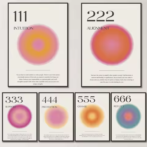 Modern Angel Numbers Aura Art Wall Poster Prints Optical Gradient Color Aesthetic Pictures Canvas Pa