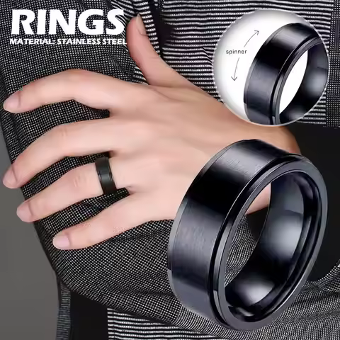 Anxiety Fidget Spinner Rings For Men Male Black Steel Rotate For Men Women Anti Stress Jewelry Rings