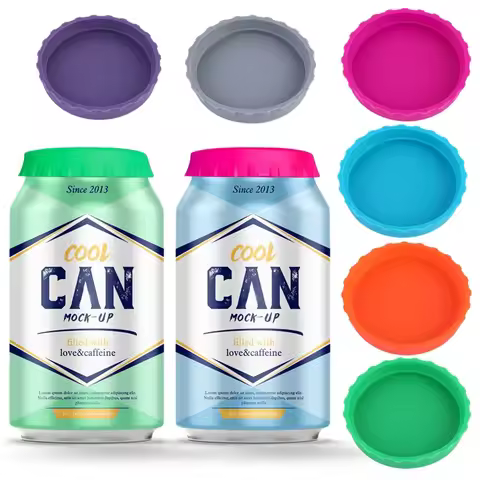 6 Pack Silicone Soda Lid Beverage Can Cover Beer Bottle Caps Juice Can Topper Reusable Coke Can Save