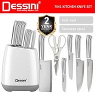 DESSINI ITALY 7 PCS Stainless Steel Kitchen Knife Cleaver Scissor Cutting Storage Holder Cutlery Org
