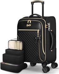 Carry On Luggage 22x14x9 Airline Approved, 22 Inch Softside Suitcase with 4 Pcs, Lightweight Luggage