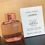 🇫🇷Lacoste Eau de Lacoste L.12.12 Pour Elle Sparkling EDT拉科斯特鱷魚魅力之水粉色女士淡香水 90ml "tester"