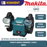 Makita Bench Grinder, Wheel Diameter 200mm (8″), 550W, 2850rpm, 20kg GB801