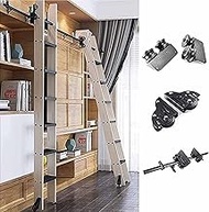 Sliding Library Ladder Hardware Kit Retractable Rolling Ladder with Floor Wheels & Brakes 9.8ft Blac