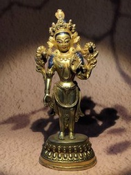銅鎏金站姿綠度母佛像 老綠度母銅鎏金佛像 高16厘米左右，幾十年站姿綠度母造像，