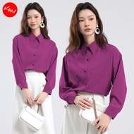 KM Amelia Cotton Polyester Women Long Sleeves Collar Shirt Blouse [B7517]