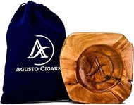 AGUSTO Cigar Ashtrays-Wood ashtray for cigars outdoor w/ 3 slot cigar holder-Large cigar ashtray out