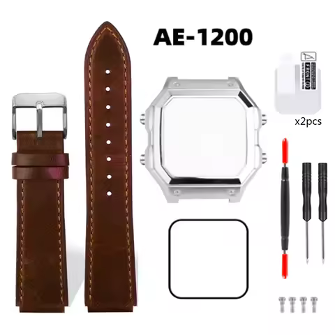 AE1200 Case Mod Kit for Casio 3299 AE-1200 AE-1200wh AE1300 Bezel Glass Stainless Steel Calfskin Vin