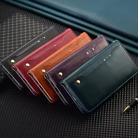 Retro Rivet Leather Wallet Flip Case For Samsung F41 F06 F07 F17 F16 F15 F34 F54 F04 F41 Magnetic Bu