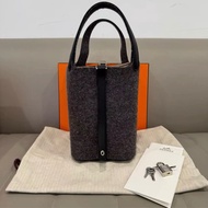 Hermes 愛馬仕 Picotin 18 黑灰毛氈拼皮