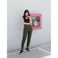 Age2x straight-waisted jogger pants in army green. Odd ODDS